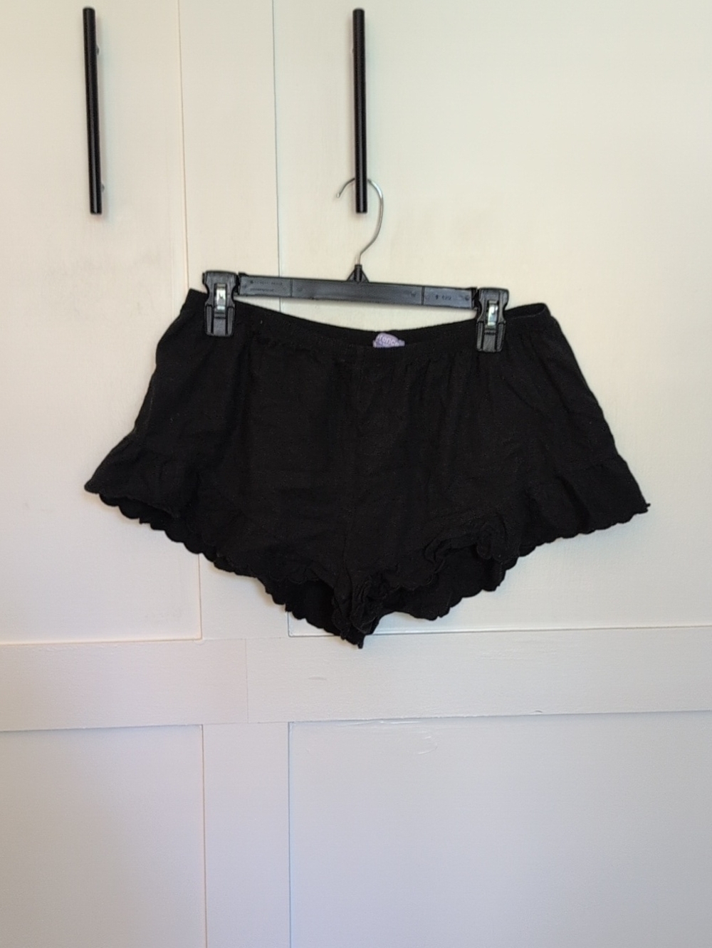 High-Waist Black Ruffle Hem Women's Shorts